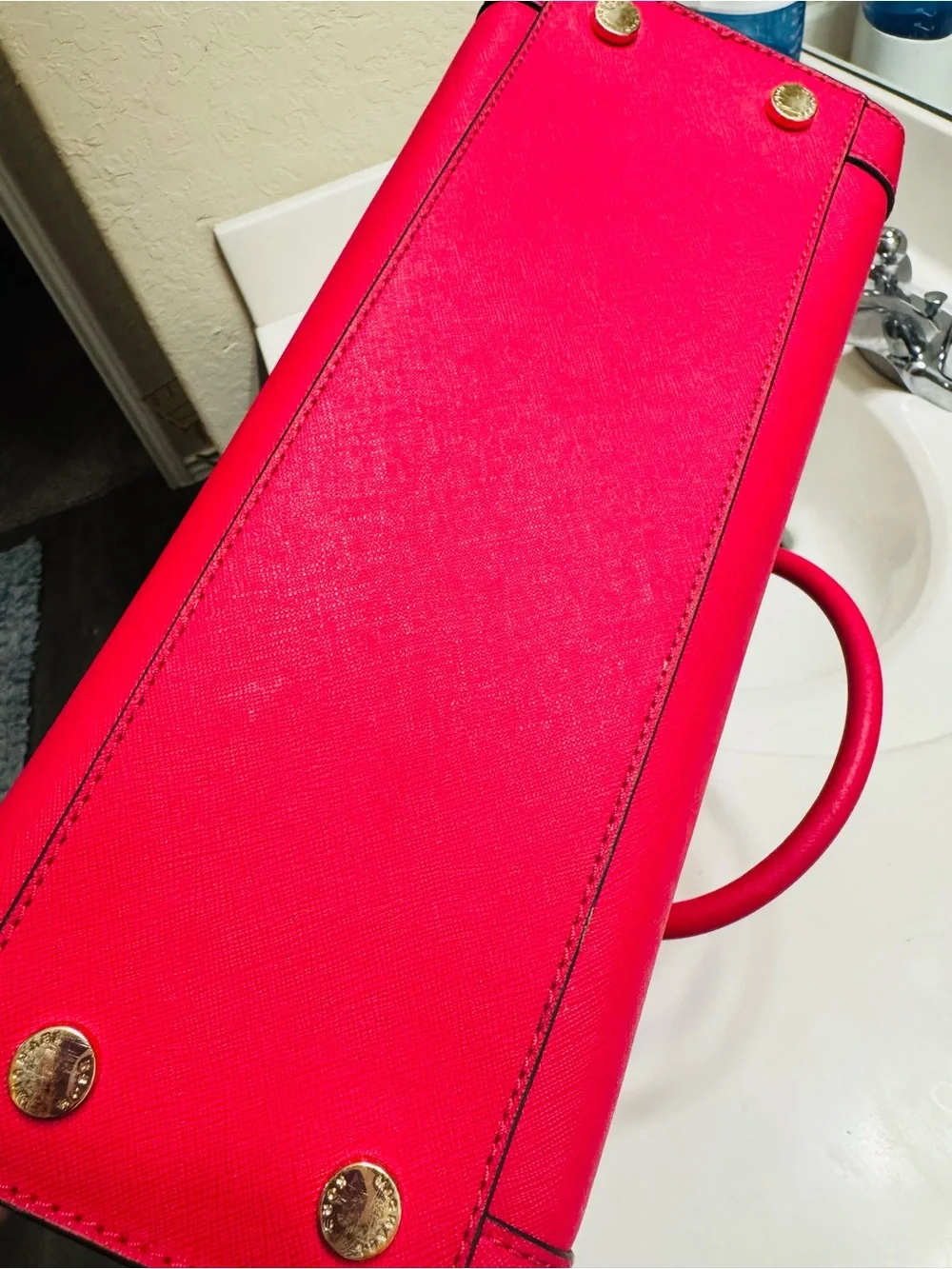 Michael Kors Bright Red Saffiano Tote with Gold Hardware